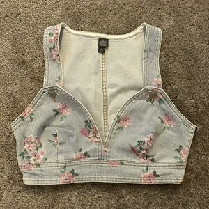 Floral Denim Crop Top - S